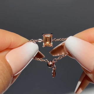 Citrine Champagne Chain Ring- Rectangle